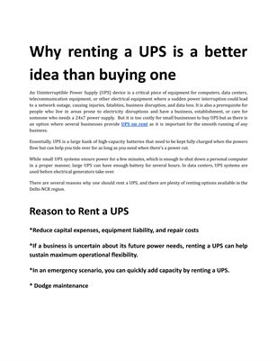 Why renting a UPS is a better idea than buying one