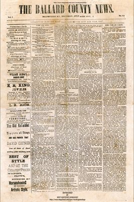 PAGES 1-2 0F THE 1881 JULY 28TH, THE BALLARD COUNTY NEWS