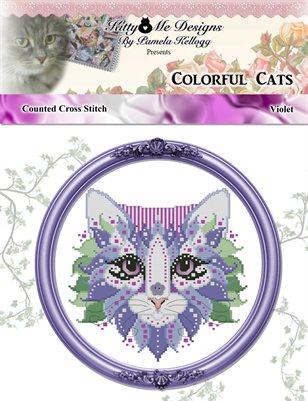 Colorful Cats Violet Counted Cross Stitch Pattern