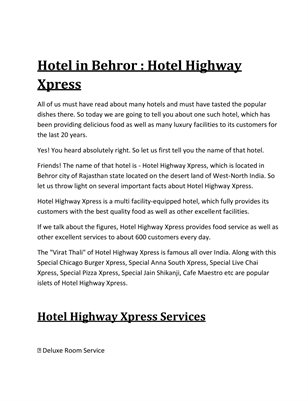 Hotel In Behror | Fast Food Restaurants | Hotel Highway Xpress